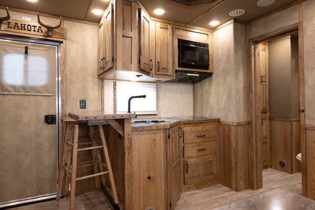 Kitchen Area in IN8X19BB Infinity Edition Horse Trailer | Lakota Trailers