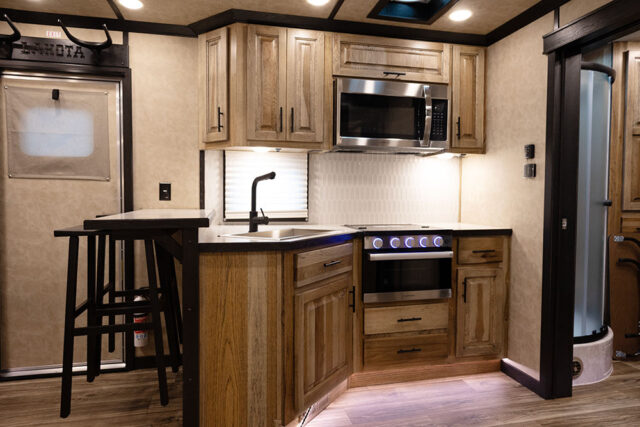 Kitchen Area in BI8X14CE Bighorn Edition Horse Trailer | Lakota Trailers