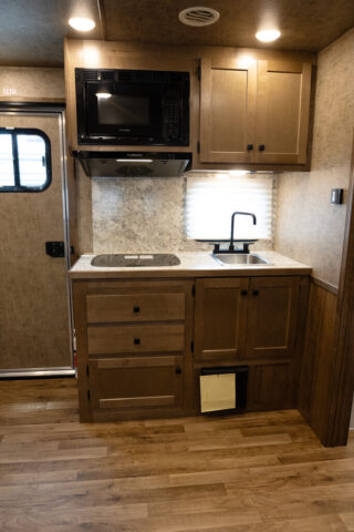 Kitchen Area in LY8X11RK Legacy Edition Horse Trailer | Lakota Trailers Kitchen Area in LY8X11RK Legacy Edition Horse Trailer | Lakota Trailers